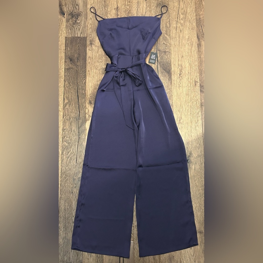 Express Blue Jumpsuit with Tie-Waist and Flowing Silhouette